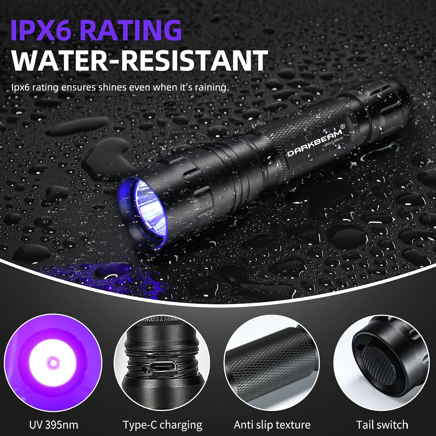 Thumbnail 2 de DARKBEAM UV Flashlight 395 nm – Compact 10W Blacklight with USB-C Rechargeable Power
