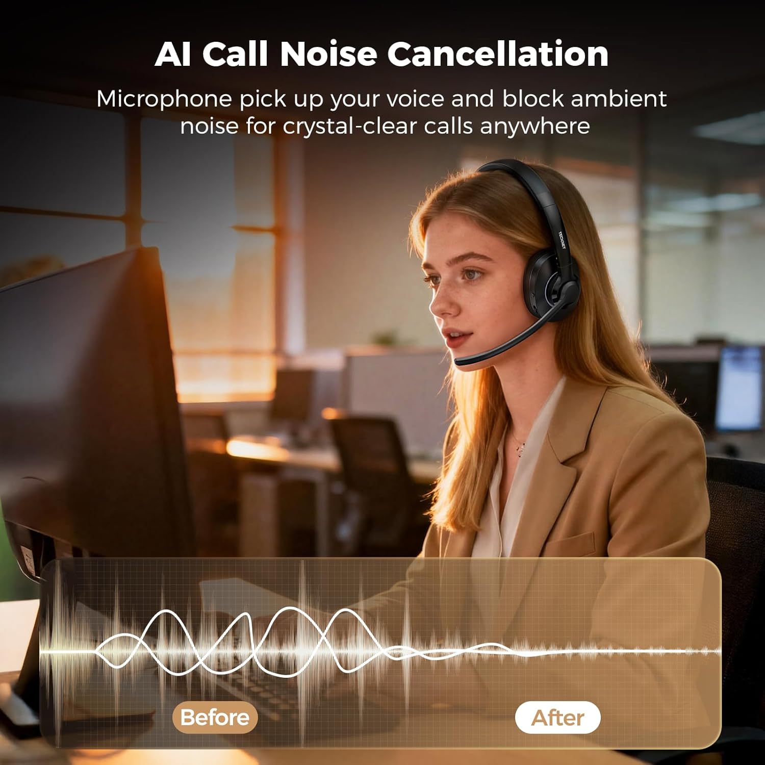 Thumbnail 1 de TECKNET Bluetooth Headset with AI Noise Cancellation: Dual-Mode USB-A & Bluetooth 6.0 On-Ear Headphones