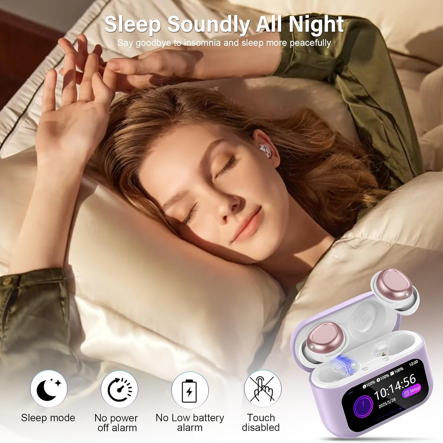 Thumbnail 1 de Wireless Sleep Earbuds with Smart Touch Screen (Purple)