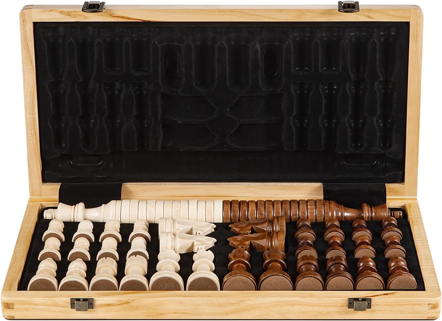 Detalle 2 de Sihaiyuan 15” Magnetic Wooden Chess Set – Travel Chess & Checkers, 2-in-1 Foldable Board