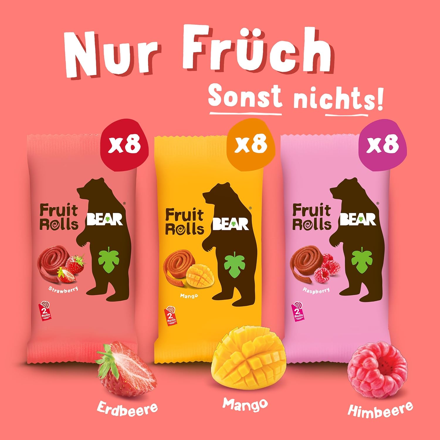 Thumbnail 6 de BEAR Fruchtrollen Mixbox – 100% Natürliche Inhaltsstoffe, ohne Zuckerzusatz, 24 Beutel (480 g)