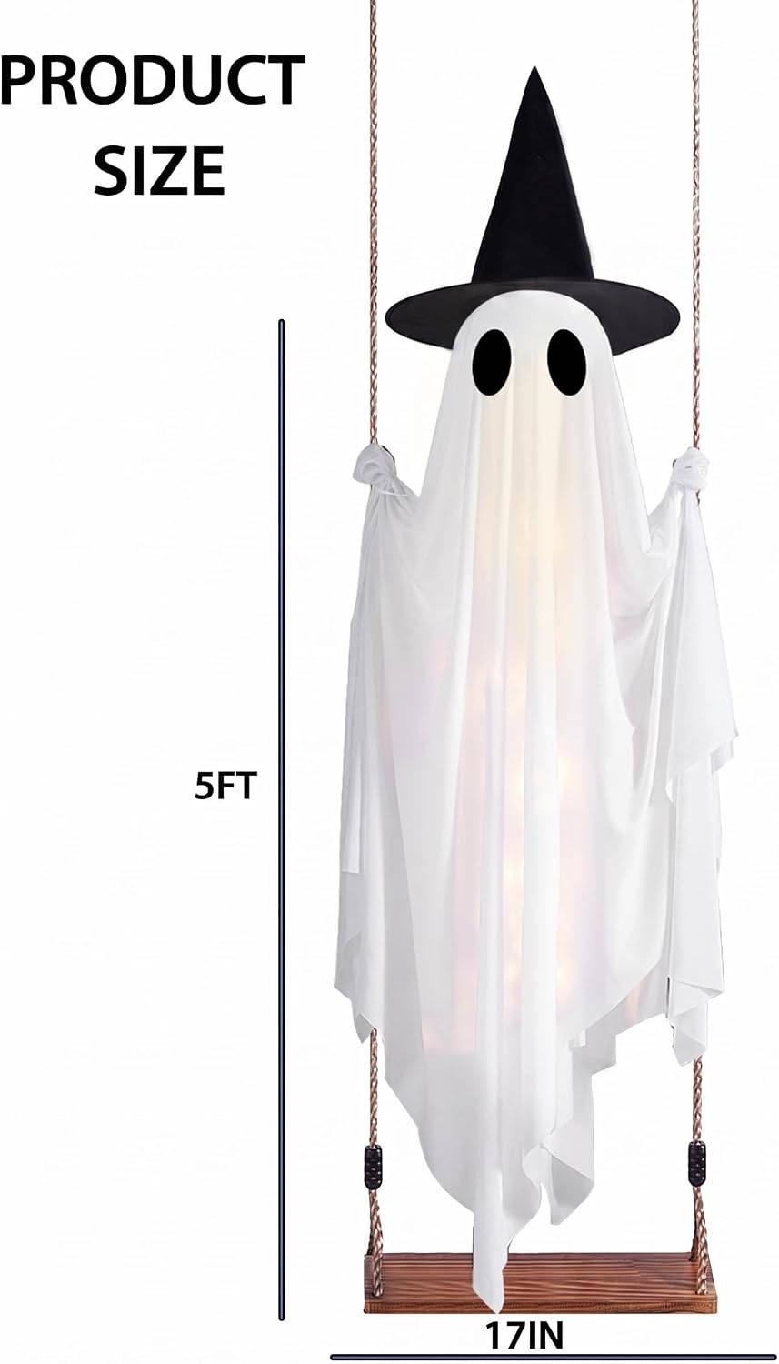 Detalle de CYSKXYI Swing Ghost-003 5-Foot Halloween Hanging Ghost with Warm LEDs