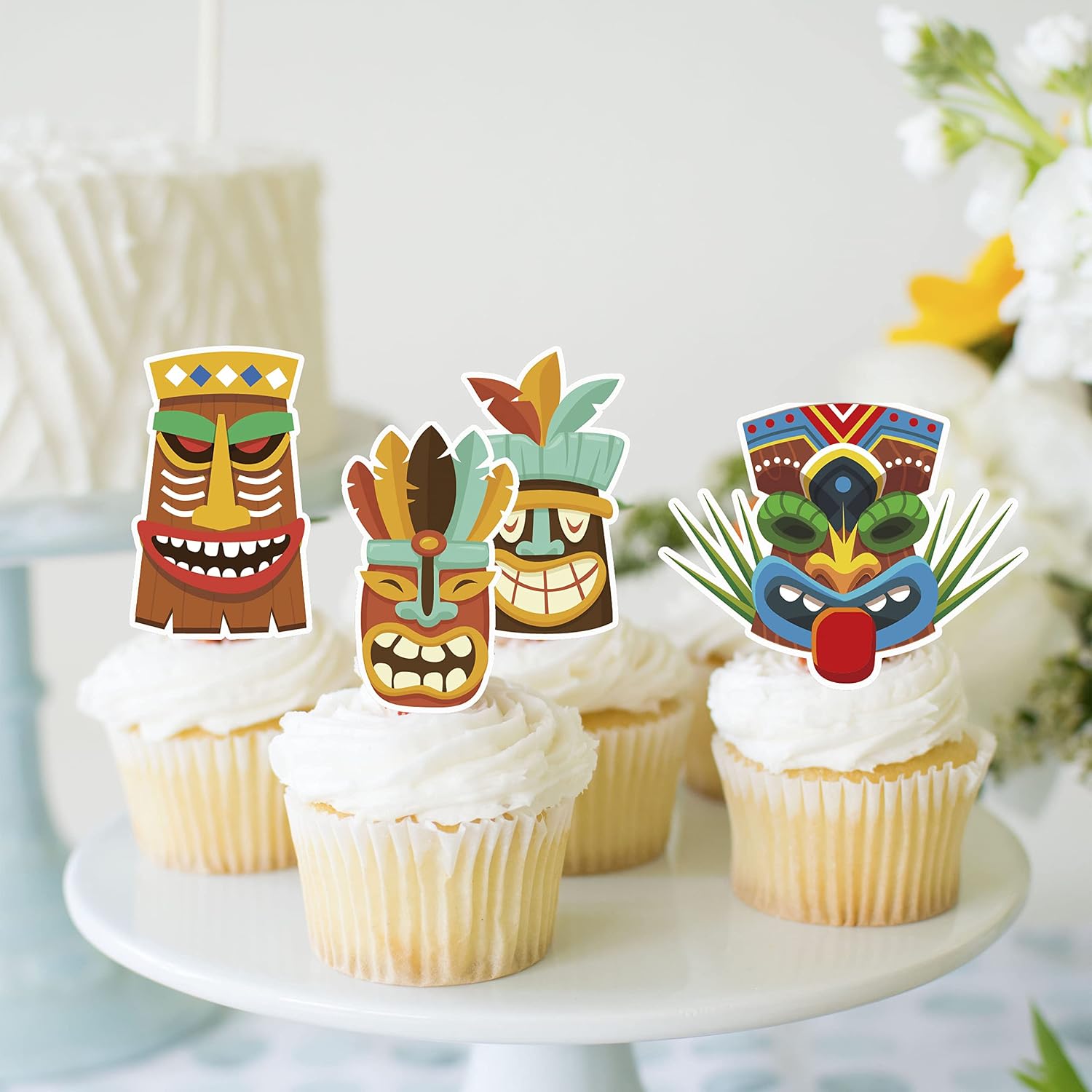 Detalle de C L cooper life CUPCAKE TOPPER-114 Hawaiian Tiki Cupcake Toppers, 24-Piece Paper Set