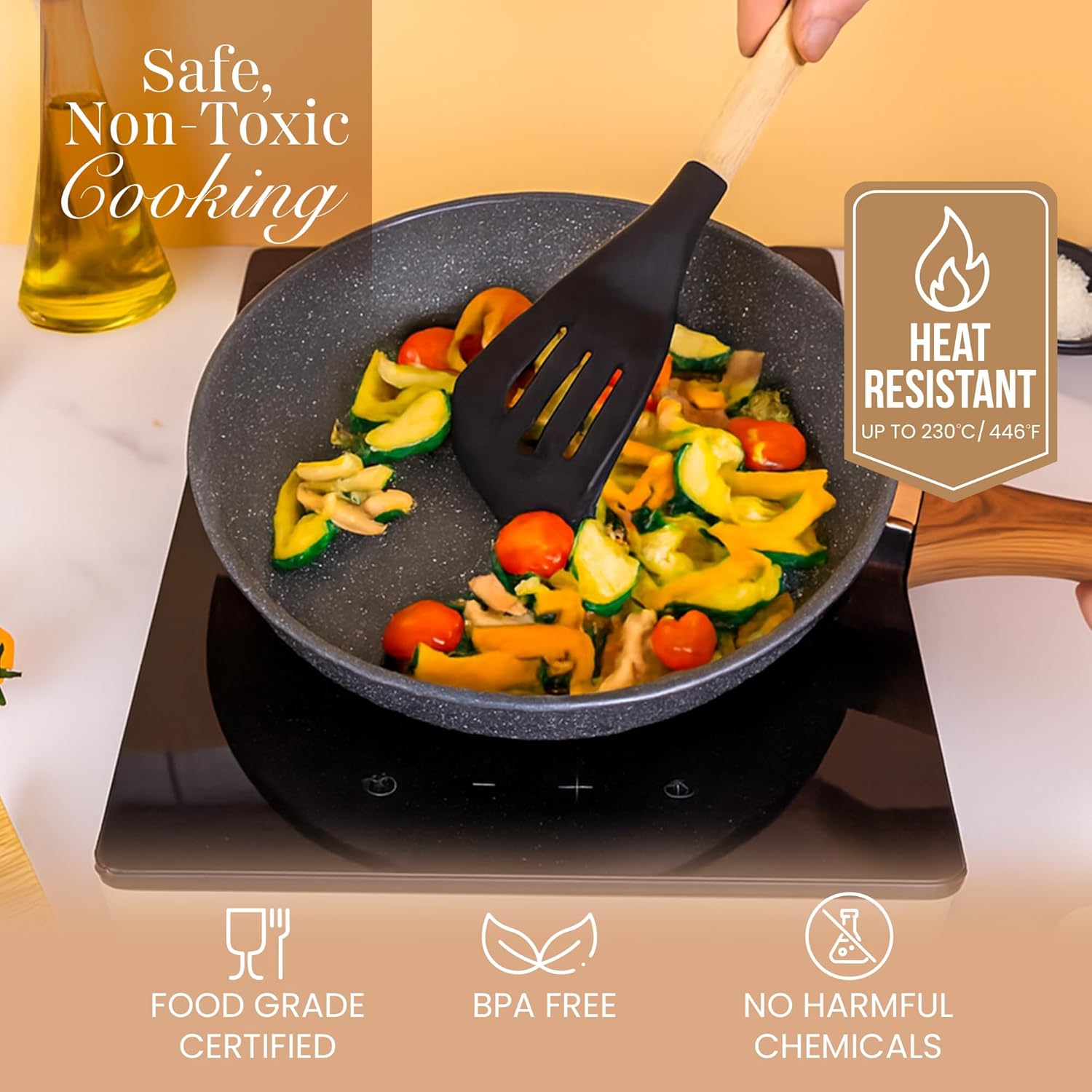 Thumbnail 4 de Nuovva 35pc non-stick silicone cooking utensils set with wooden handles (black)