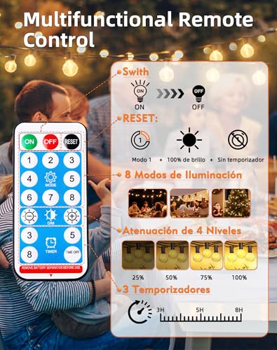 Detalle de ROVLAK Guirnaldas Luces Exterior Solar 15M 25+3 LED G40 – iluminación versátil para jardín y eventos