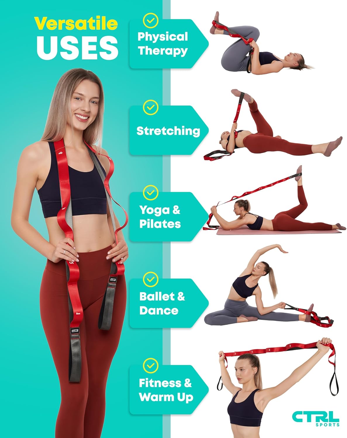 Detalle 2 de Stretching Strap with Loops (Non-Elastic) for Yoga, Physical Therapy & Flexibility