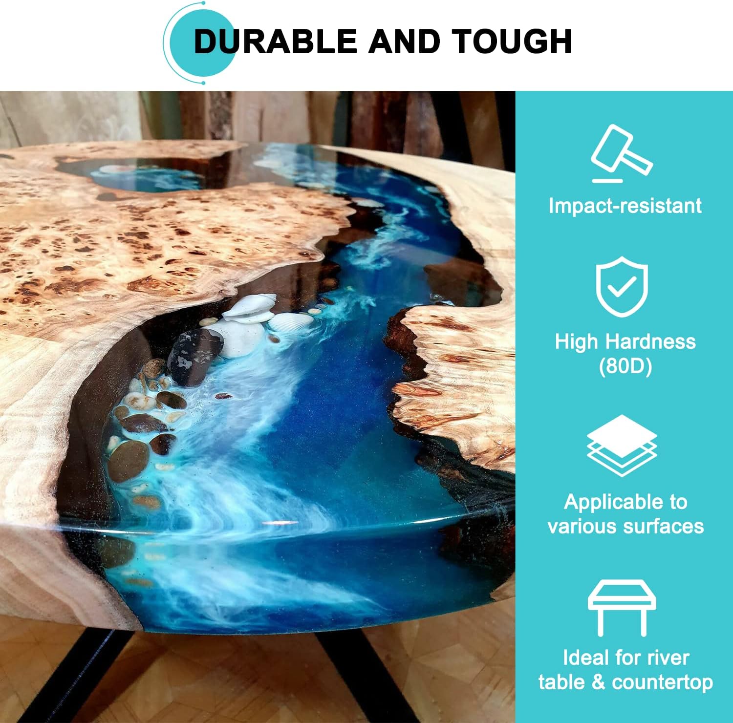 Detalle de JDiction Epoxy Resin, Clear High Gloss 1 Gallon/128oz – Practical Choice for Crafts and Tabletops