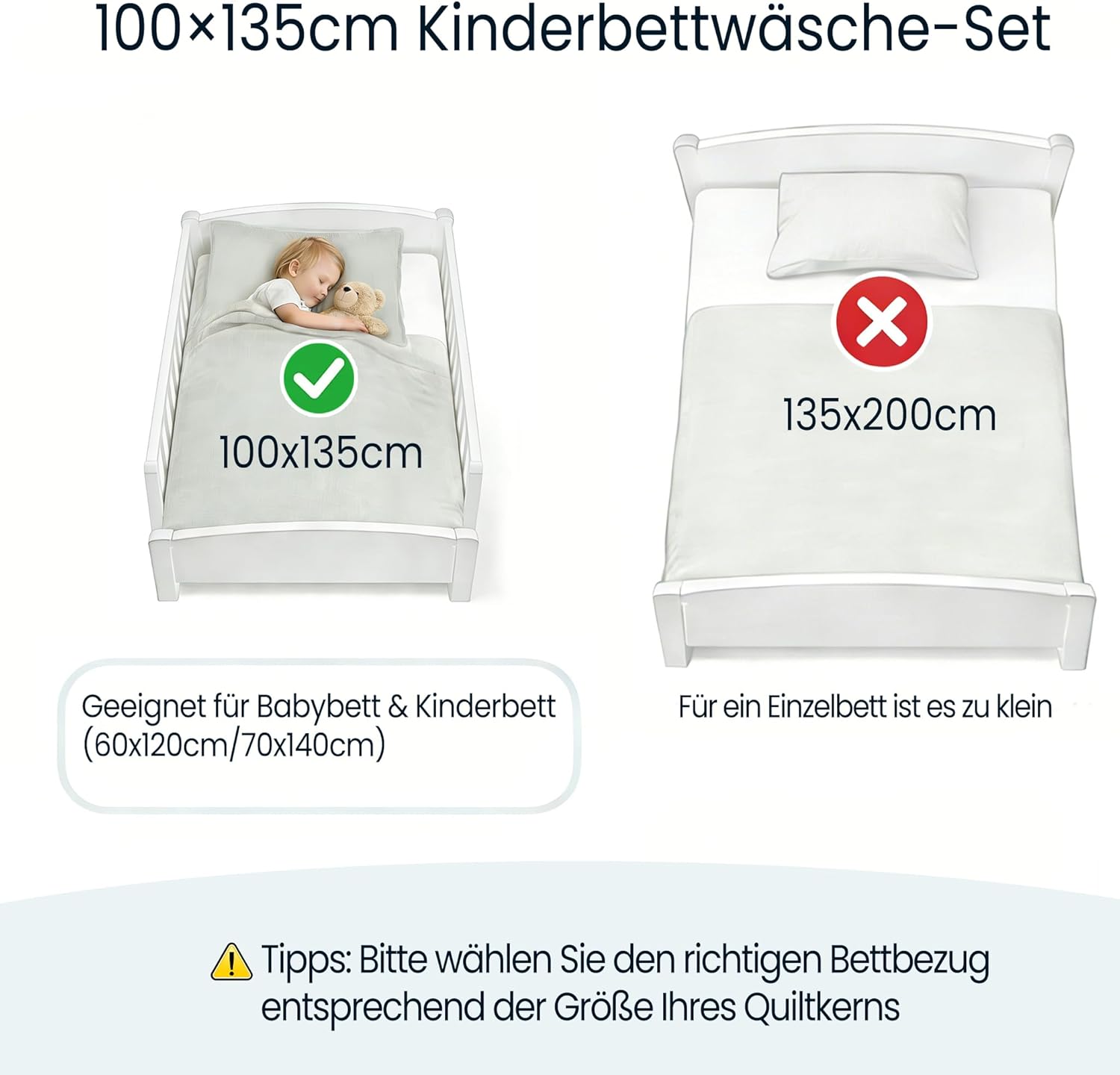 Detalle de lulumoon Kinderbettwäsche 100x135 + 40x60 aus Musselin-Baumwolle, OEKO-TEX Standard 100