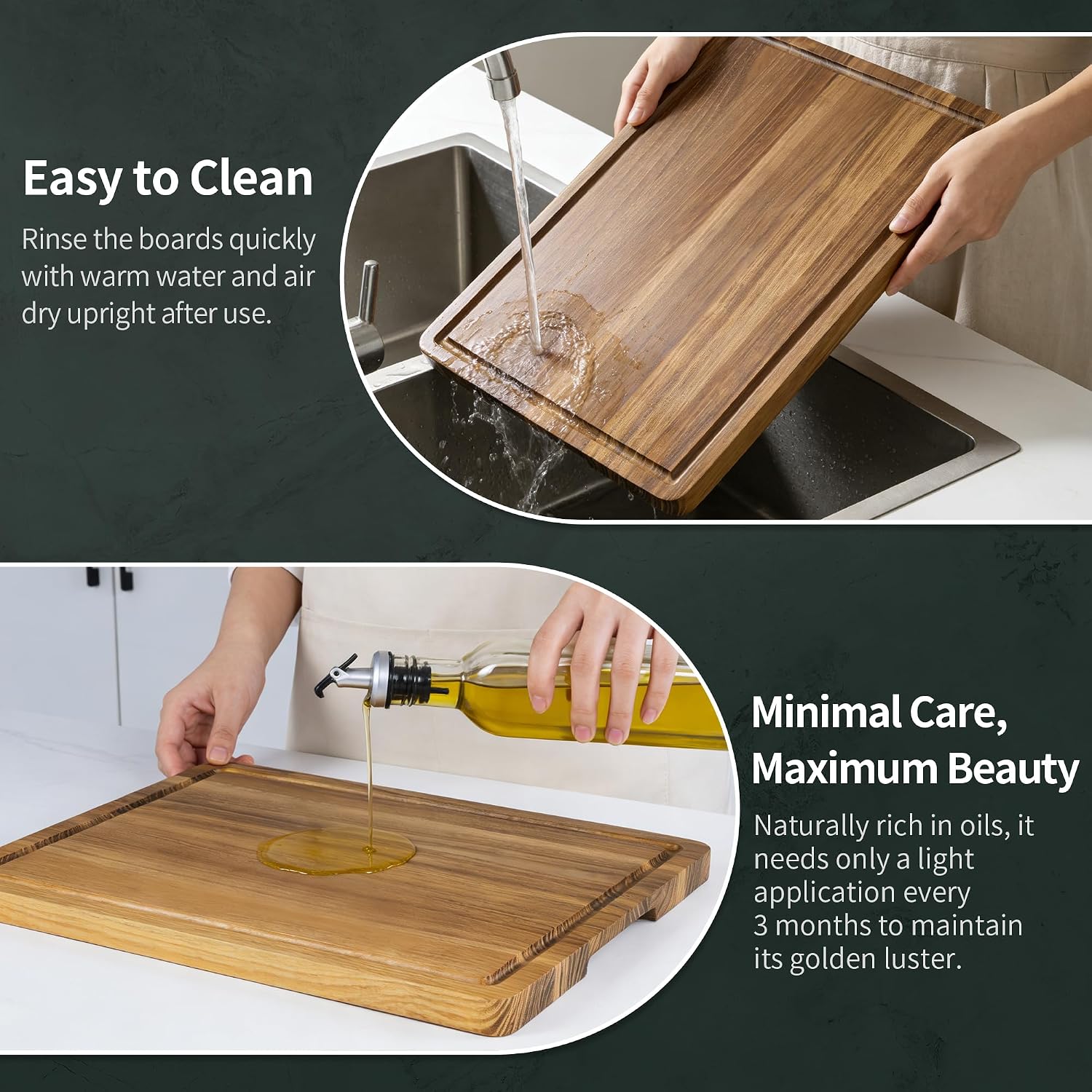 Thumbnail 6 de WILLKOMMEN Teak Wood Cutting Board, 40 x 28 cm with Juice Groove and Handles