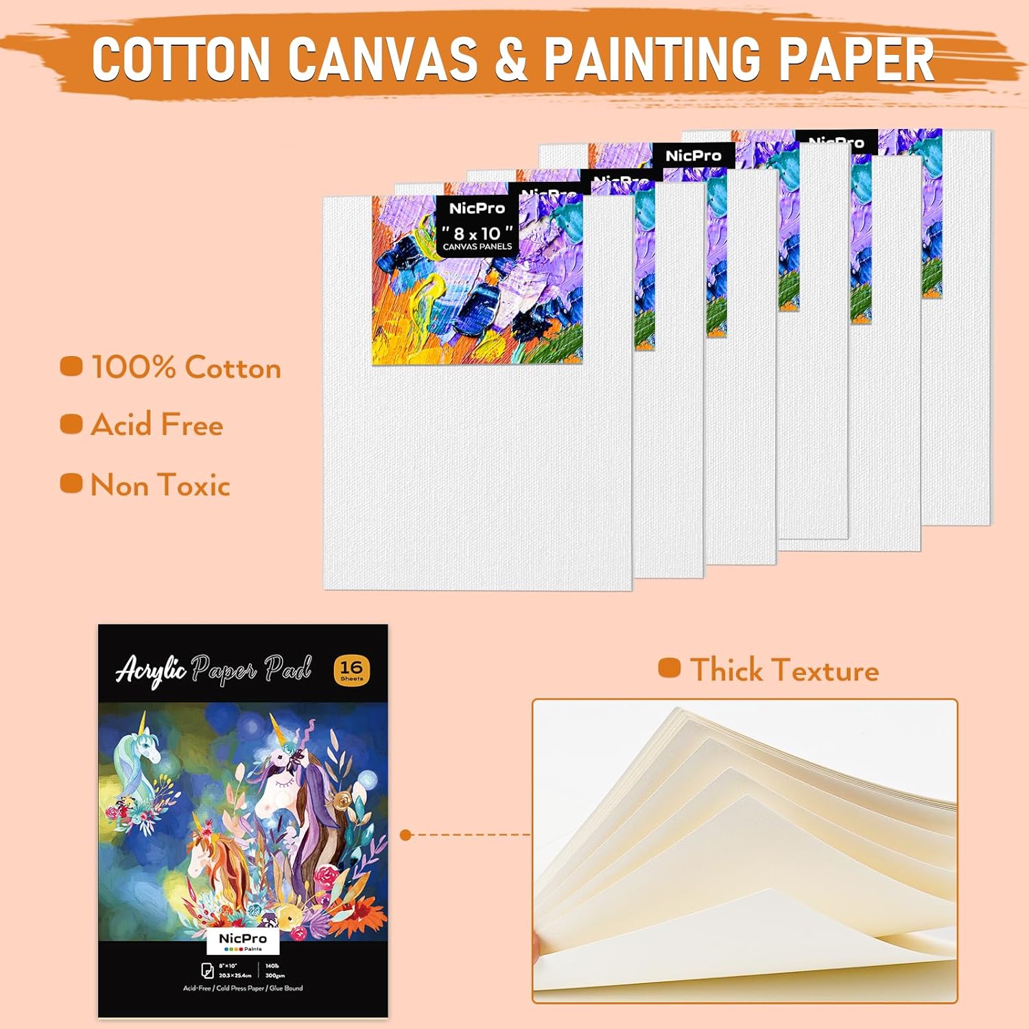 Detalle de Nicpro 68PCS Acrylic Paint Canvas Set – Complete Beginner Painting Kit