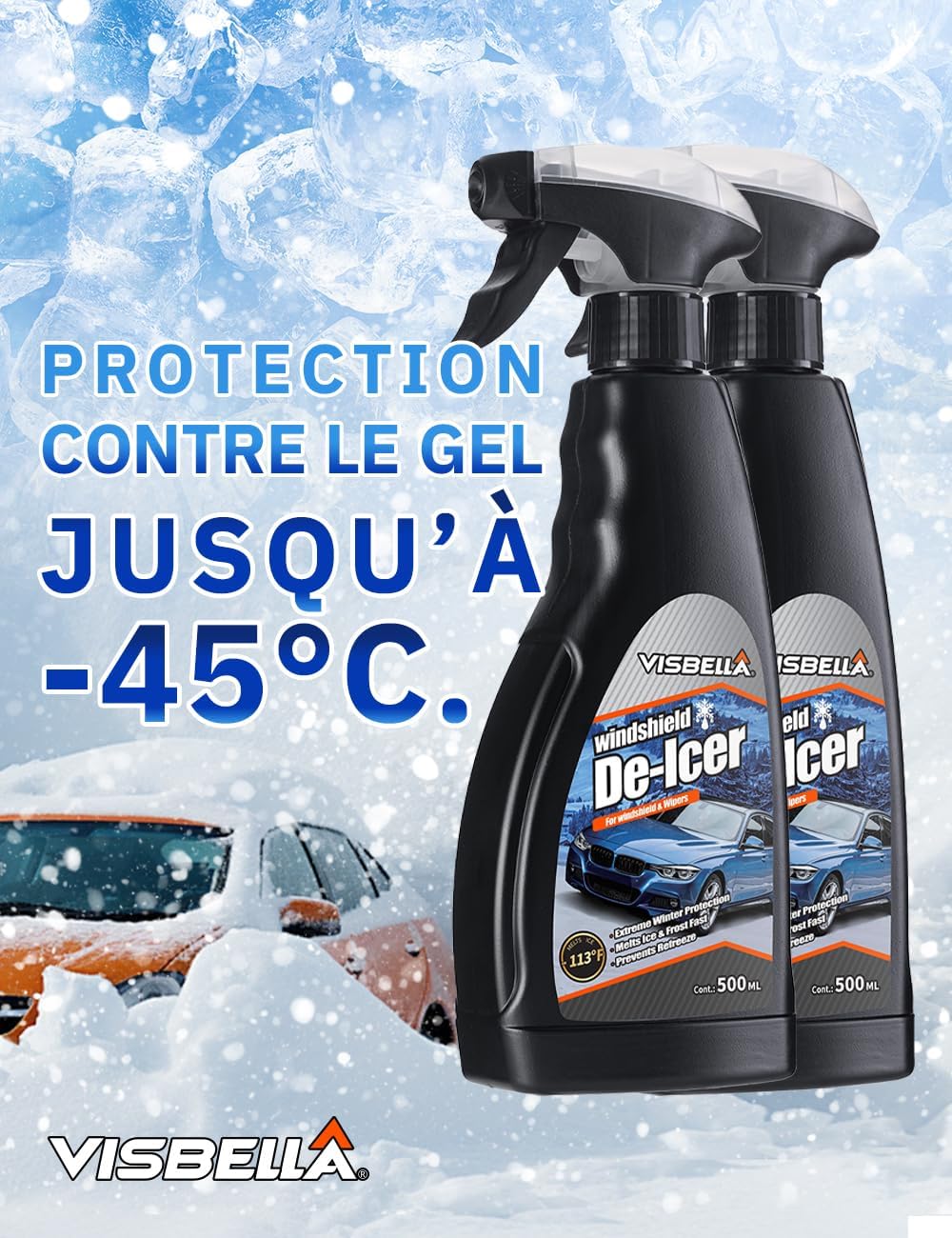 Detalle de Visbella Dégivrant pare-brise et essuie-glace, gel et glace fondu 500 ml