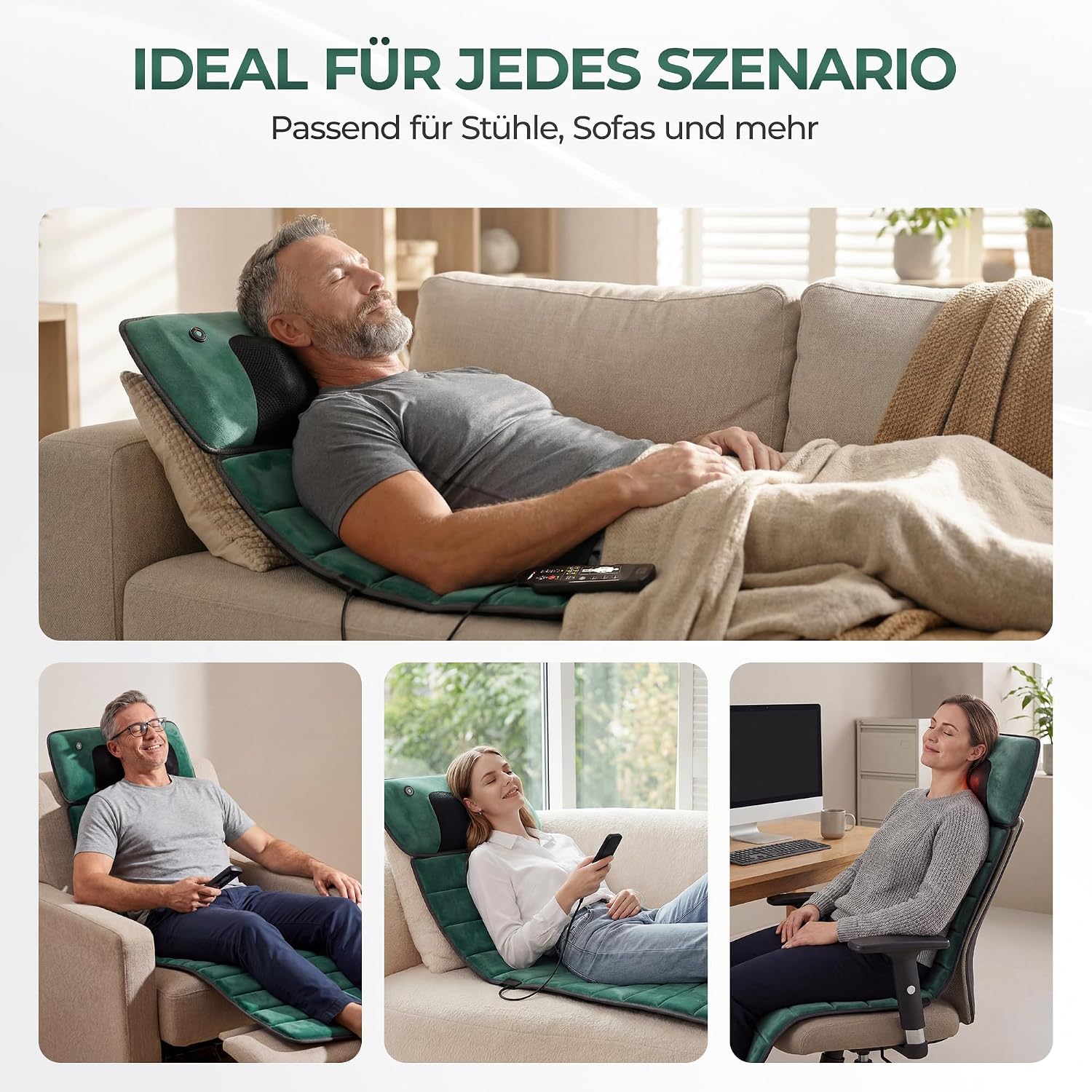 Detalle de Himouta Massagematte Ganzkörper mit Shiatsu-Nackenmassage & Wärme – 10 Vibrationsmotoren, Grün