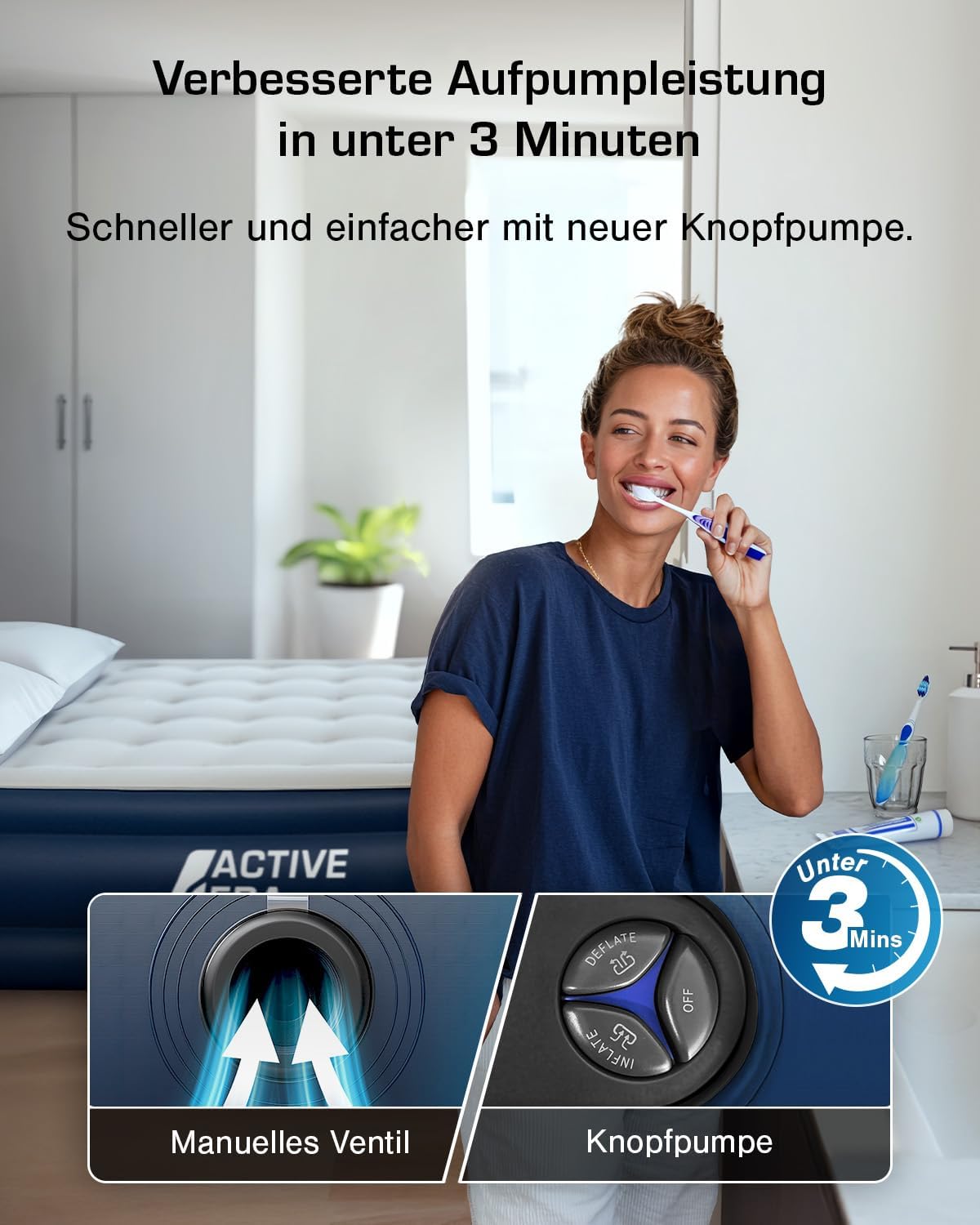 Detalle de Active Era Luftbett 2 Personen 152×203×35,5 cm – Selbstaufblasend mit Elektro-Pumpe