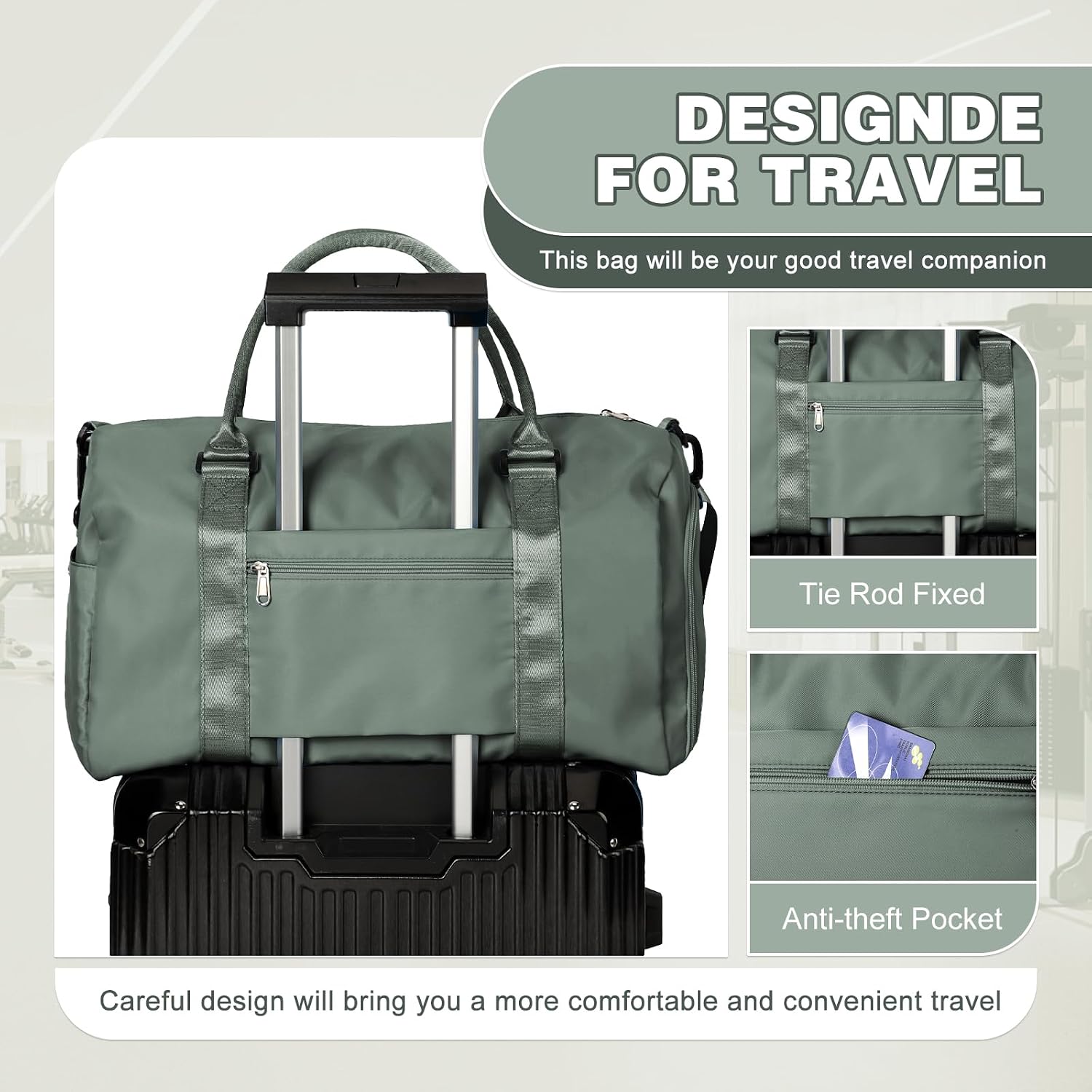 Thumbnail 4 de WEPLAN Waterproof Gym Bag with Wet Pocket and Separate Shoe Compartment – Army Green