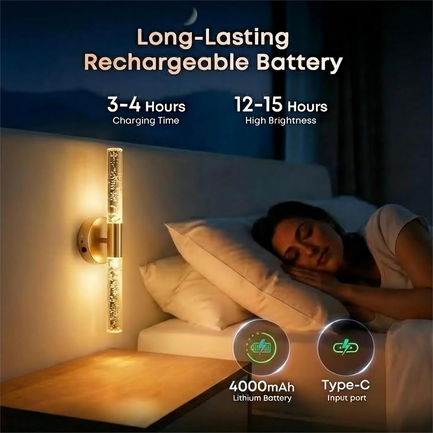 Detalle 2 de Rechargeable Crystal LED wall lights