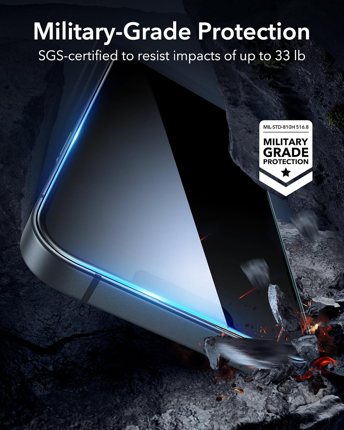 Detalle de ESR 3 Pack Privacy Screen Protector (for iPhone 17e/16e/14/13 & 13 Pro) – anti-spy tempered glass