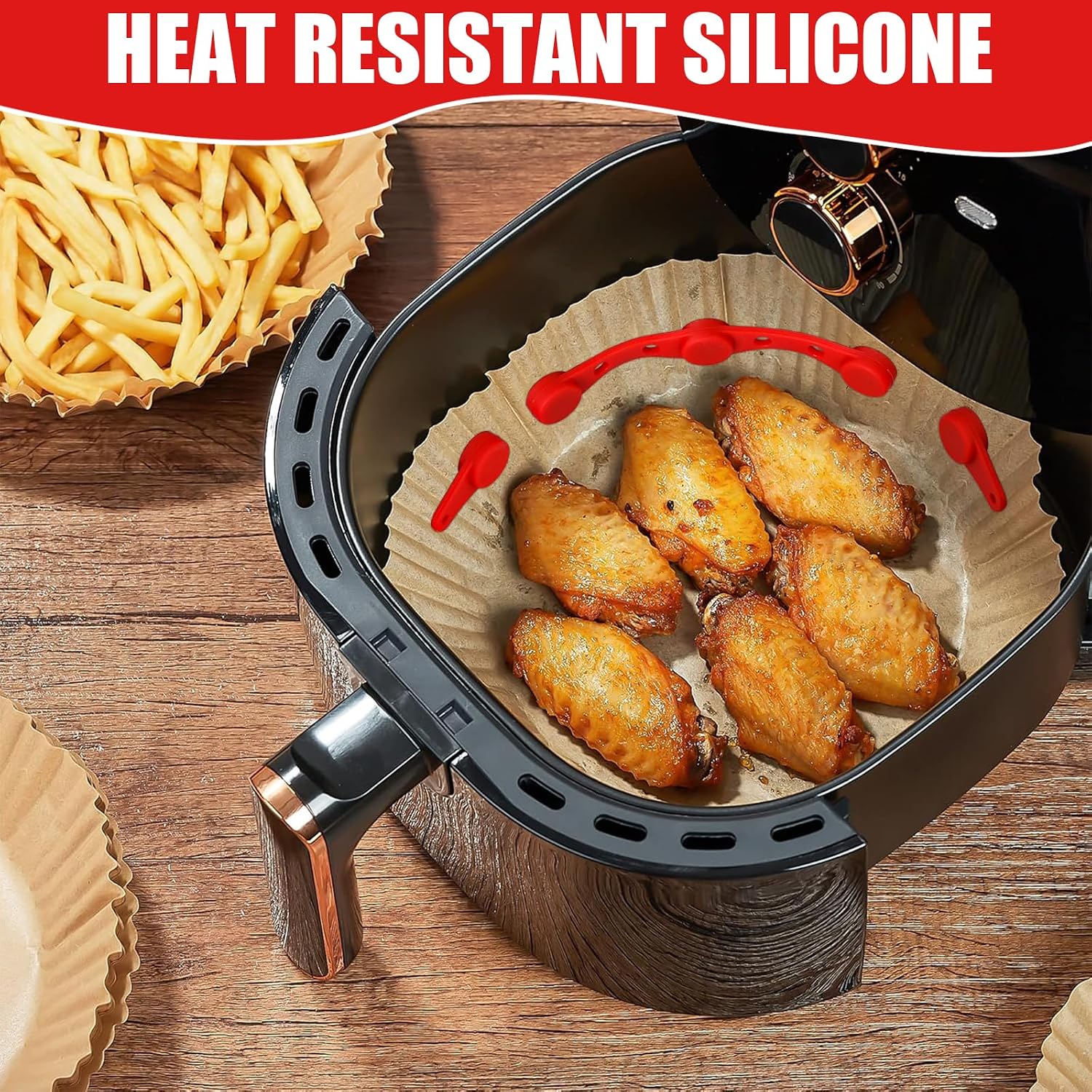 Detalle de TAIANJI Magnetset für Airfryer-Backpapier – 8 Stück silikonummantelte Magnete für sicheres Fixieren