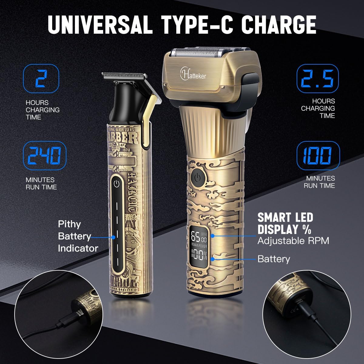 Detalle 2 de Hatteker Foil Shaver Electric Razor & T-Blade Trimmer 2‑in‑1