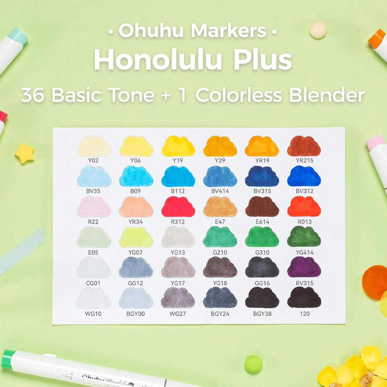 Thumbnail 3 de Ohuhu Supreme Brush & Chisel alcohol markers (36 + 1 colours) – dual-tip colouring pens for drawing, sketching and manga