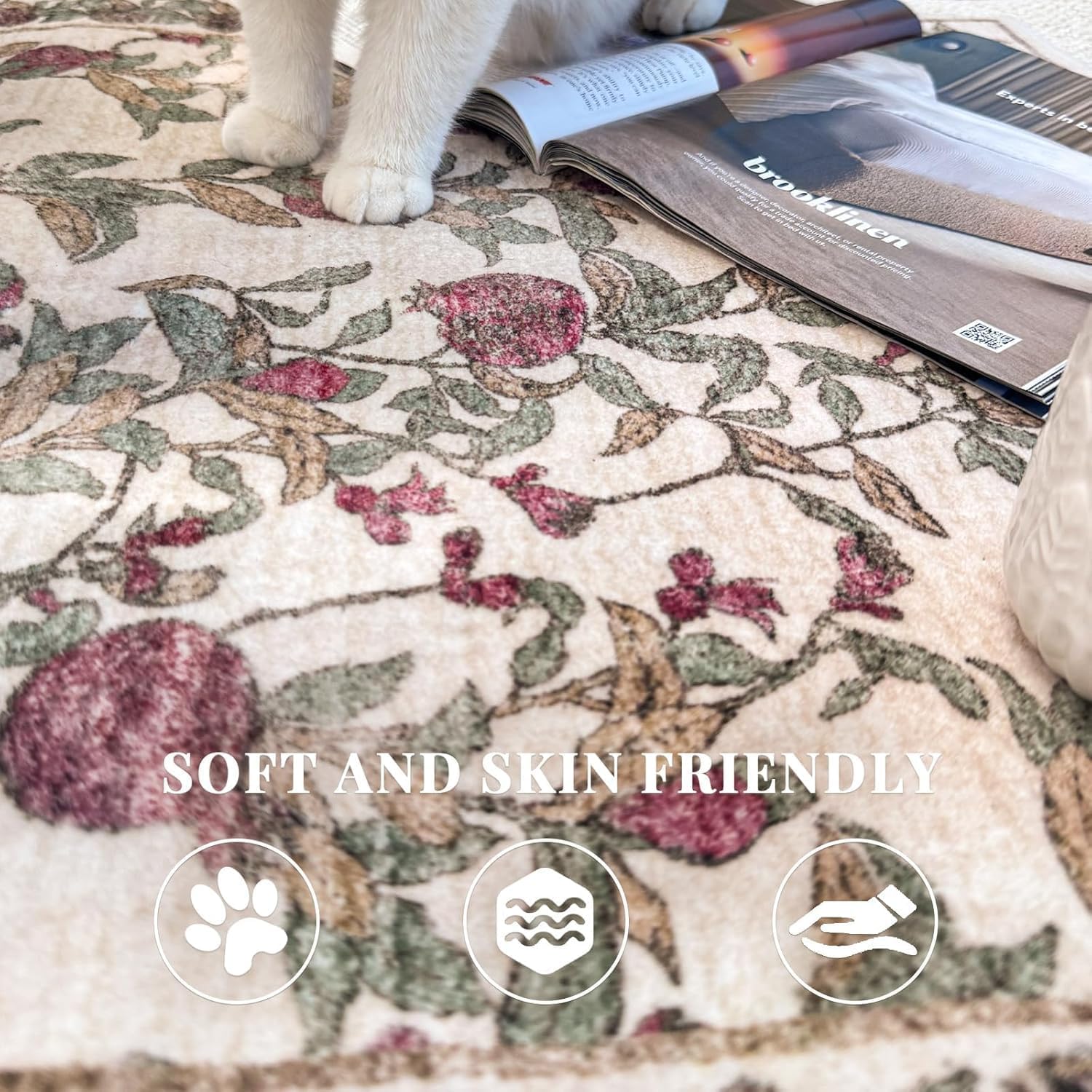 Thumbnail 3 de jinchan JINCHAN RUGS 3' x 5' Floral Washable Area Rug, Red/Green