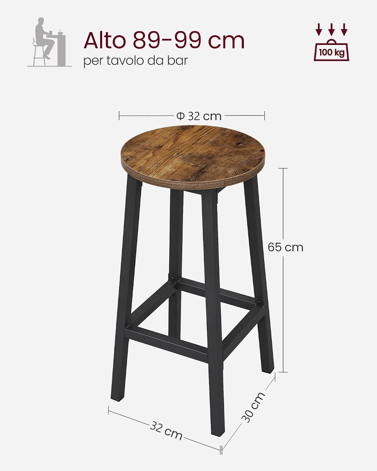 Thumbnail 2 de VASAGLE LBC32X Sgabelli da Bar 65 cm
