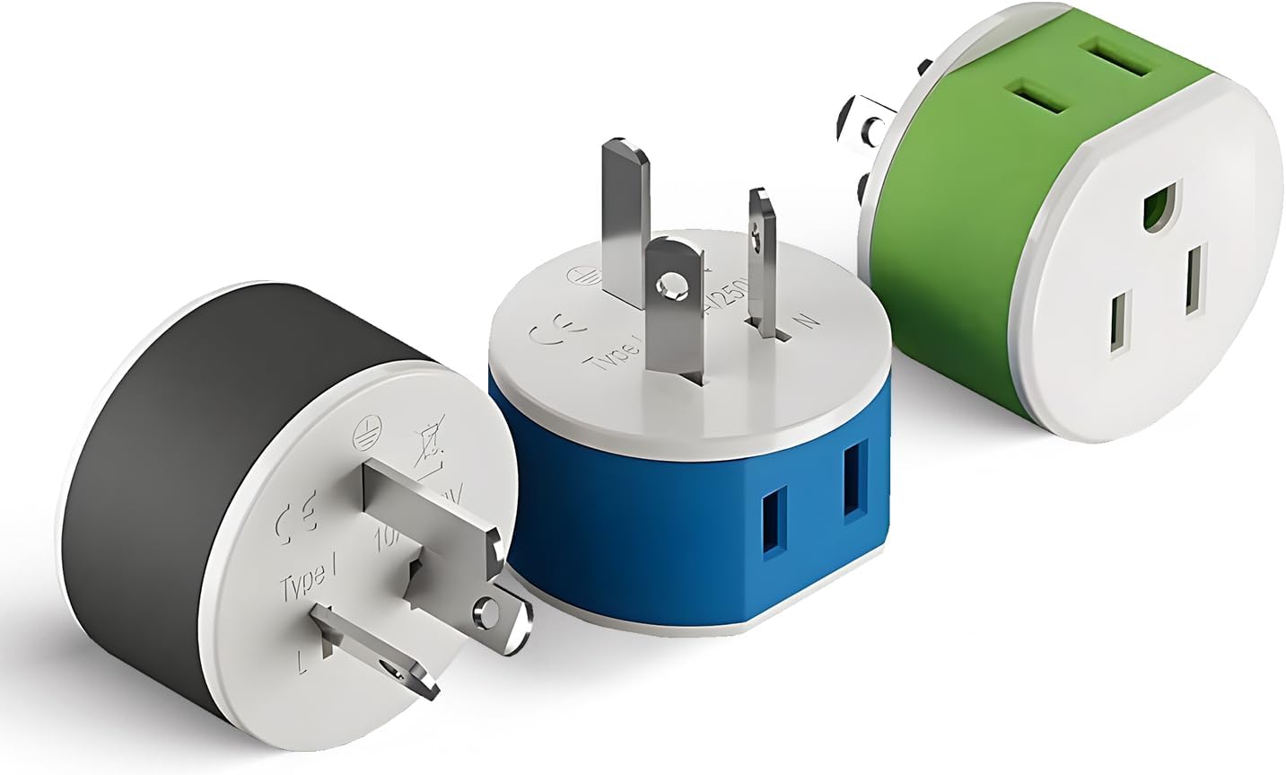 OREI Type I (US-16) Australia/New Zealand/China to USA Power Plug Adapter, Travel 3-Pack