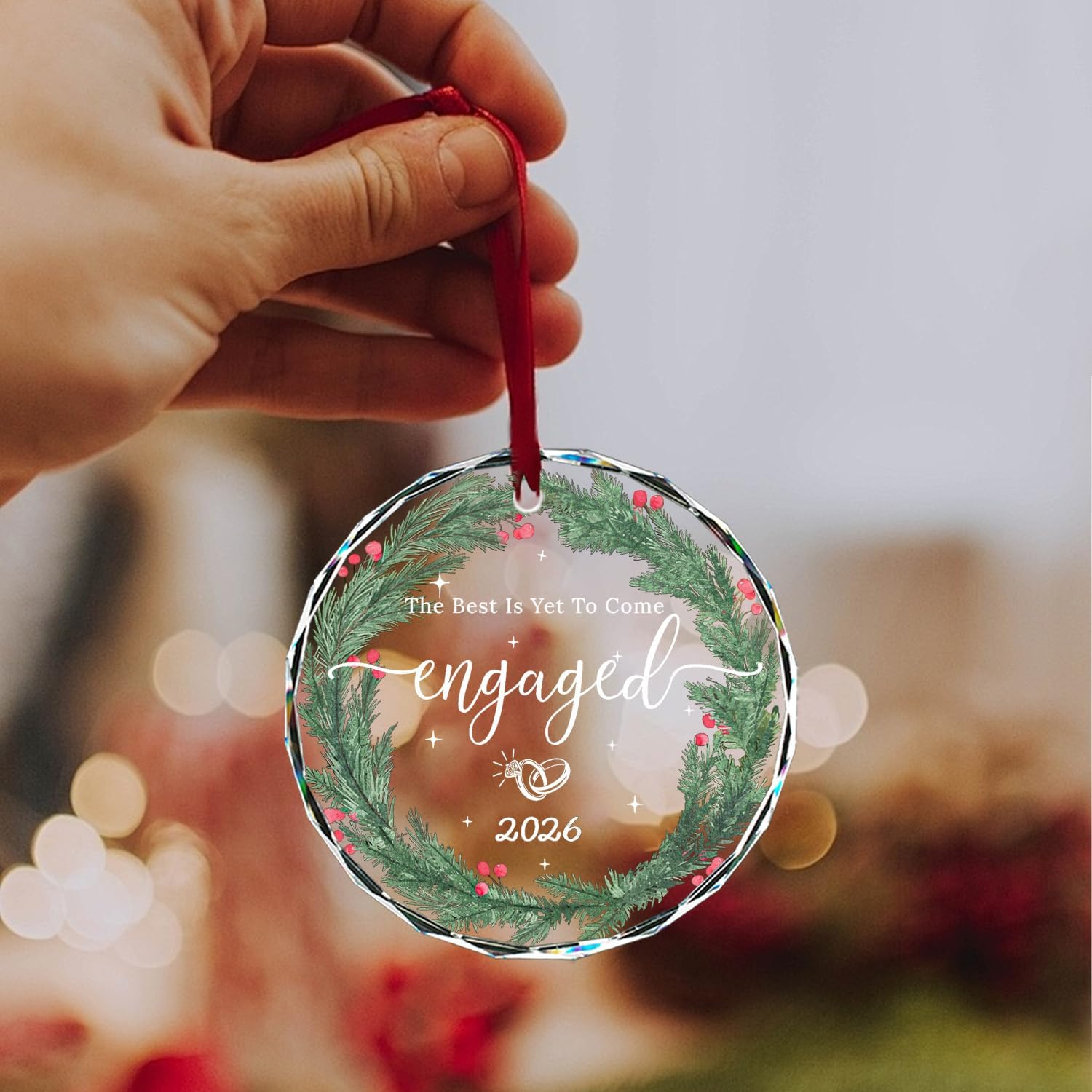 Detalle 2 de Lakatay Glass Engagement Ornament, Round 3.1-Inch Hanging Keepsake