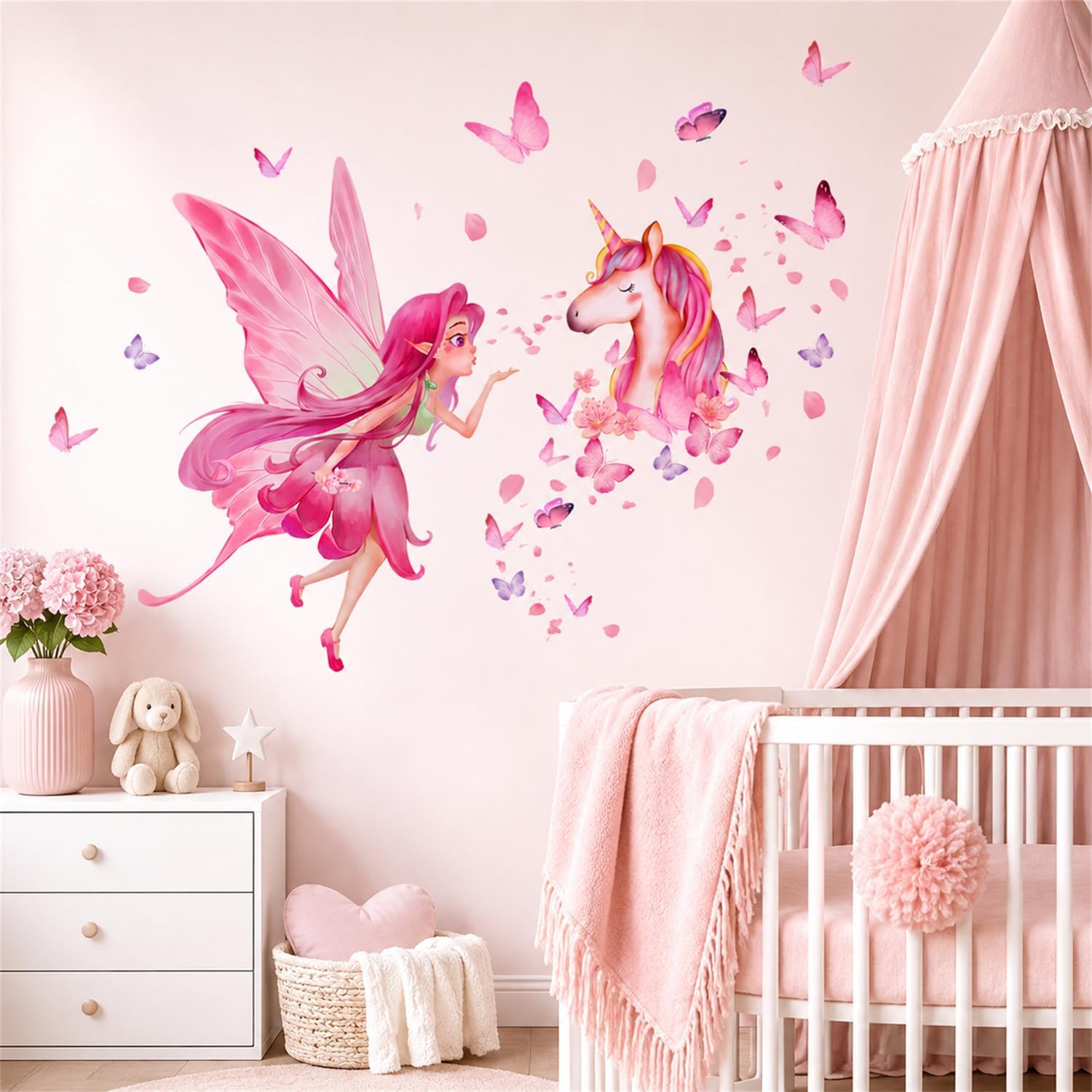 Thumbnail 4 de Pink Fairy Unicorn Wall Stickers for Girls Bedroom