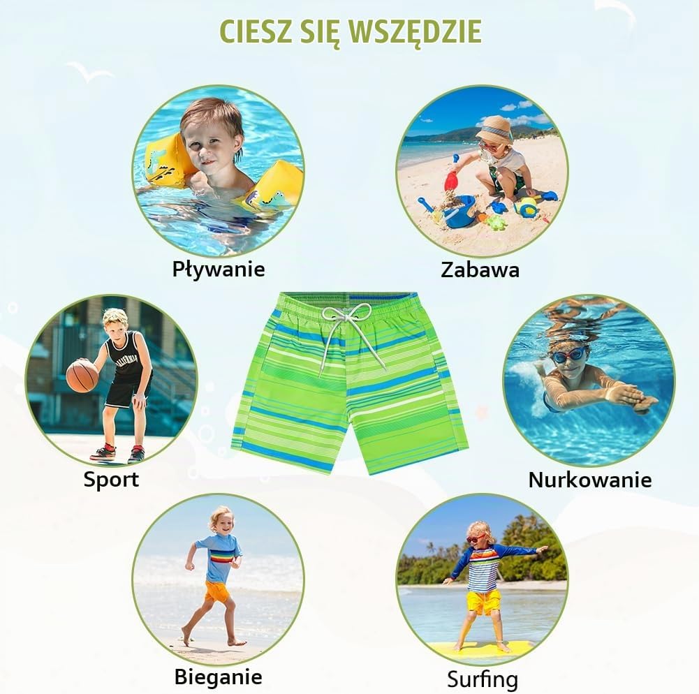 Thumbnail 6 de OSDUE chłopięce kąpielówki szybkoschnące z regulowanym sznurkiem i kieszenią