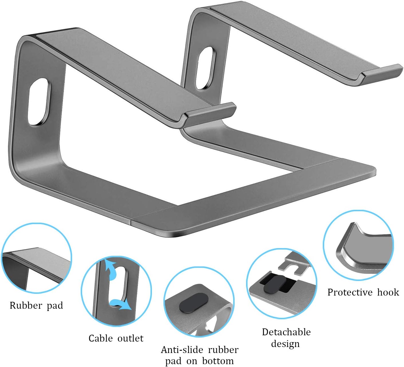 Detalle de Orionstar aluminium laptop stand for desk (10–15.6 inch), ergonomic riser with detachable holder, grey