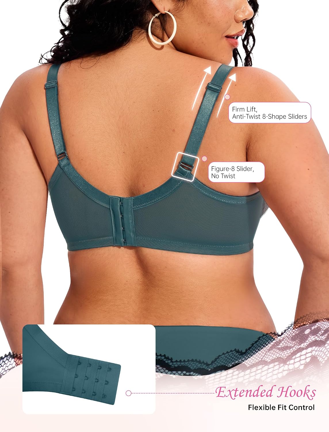 Detalle de ProKloud Minimizer Bra, Full Coverage Unlined Lace with Underwire Support