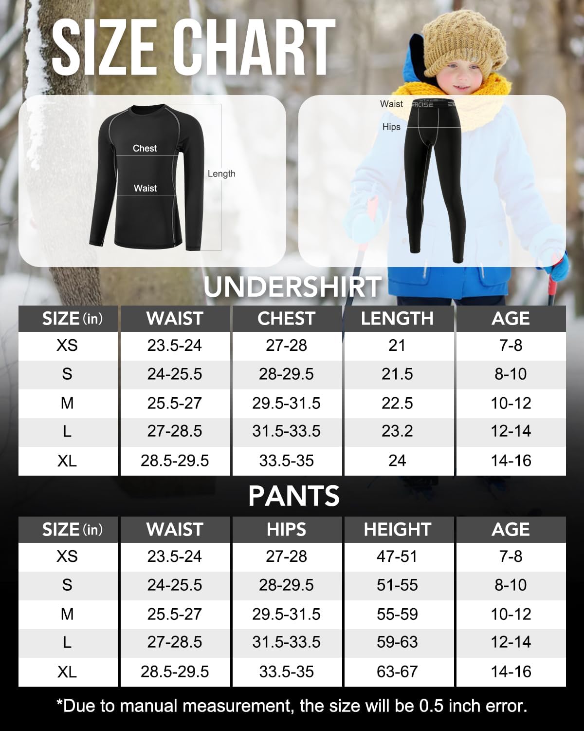 Detalle de Celfaeree Boys’ Fleece-Lined Thermal Underwear Set, Seamless Stretch Base Layer