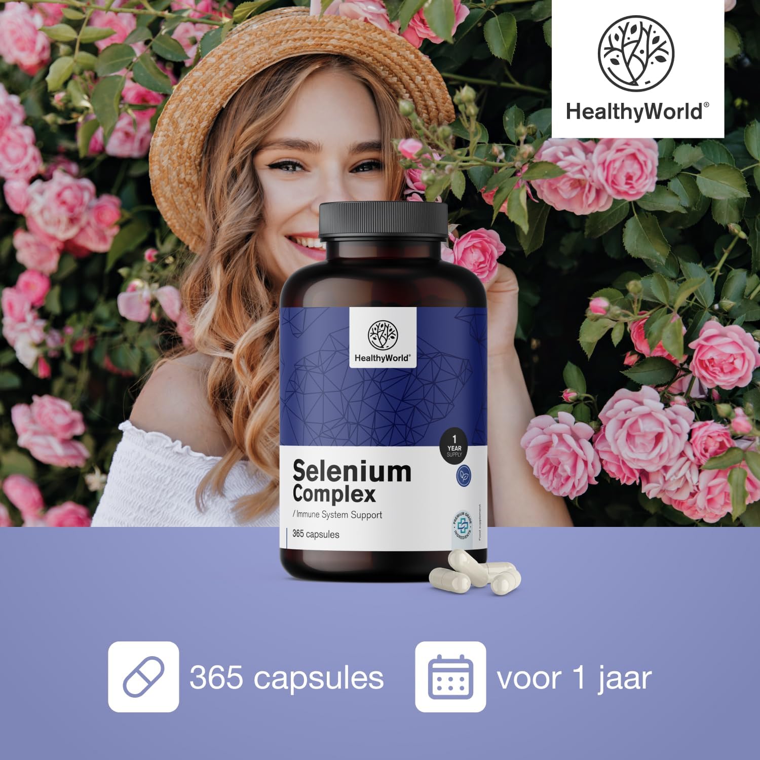 Thumbnail 4 de HealthyWorld Selen Complex 200 µg – 365 plantaardige capsules met 3 vormen selenium