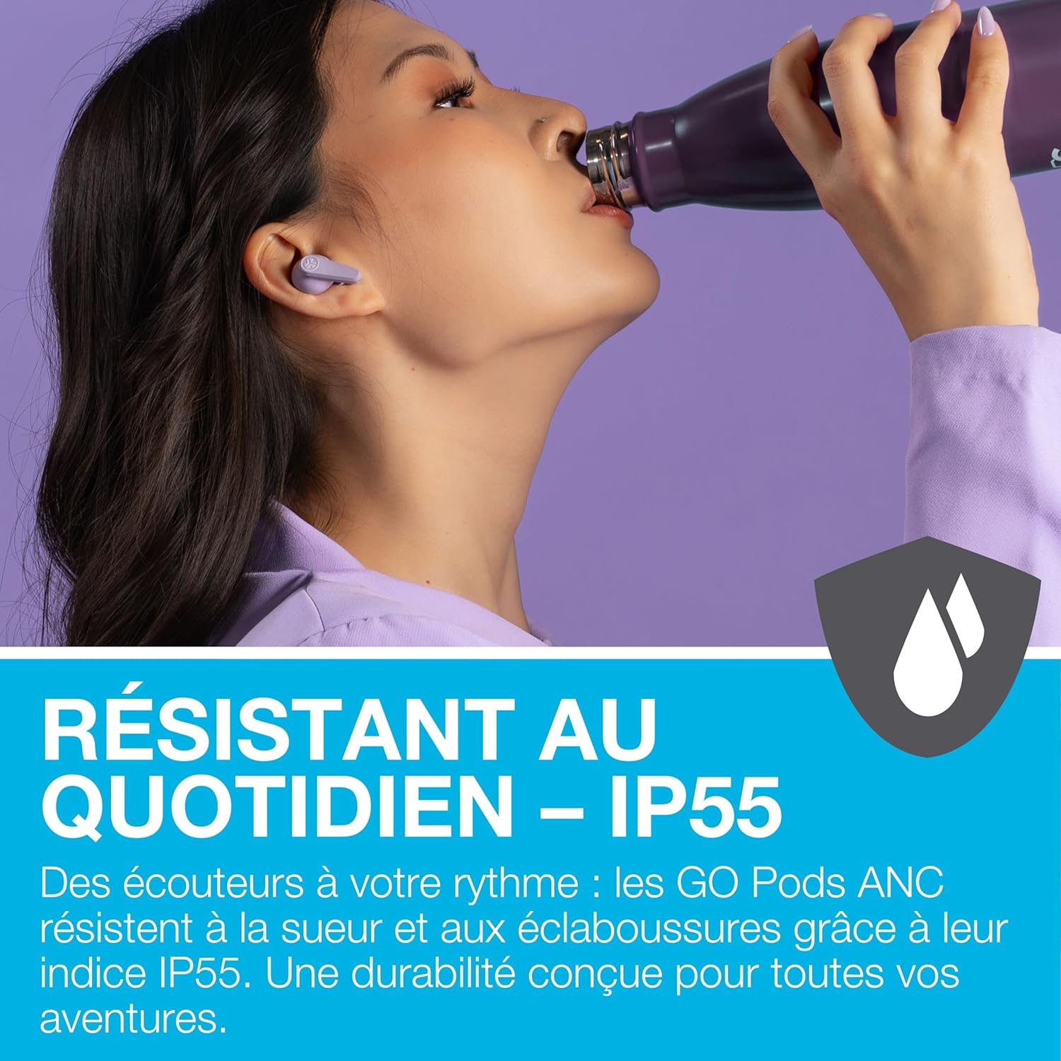 Thumbnail 5 de JLab Go Pods ANC — écouteurs Bluetooth sans fil à réduction de bruit hybride, 26 h d’autonomie, IP55