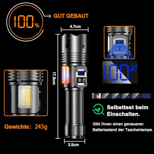 Thumbnail 4 de Relybo Linterna LED Alta Potencia de 1000000 Lúmenes con 2 Interruptores y Luz Lateral COB