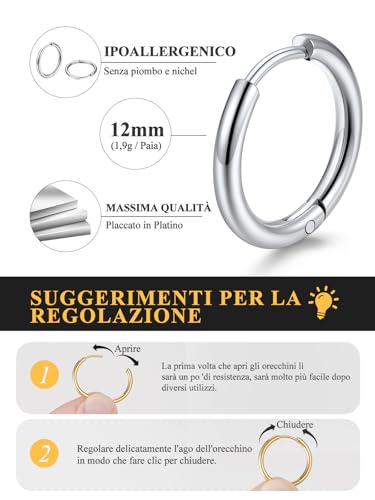 Detalle de U7 Orecchini Donna Cerchio Piccolo 12 mm in Acciaio Inossidabile – modello Huggie