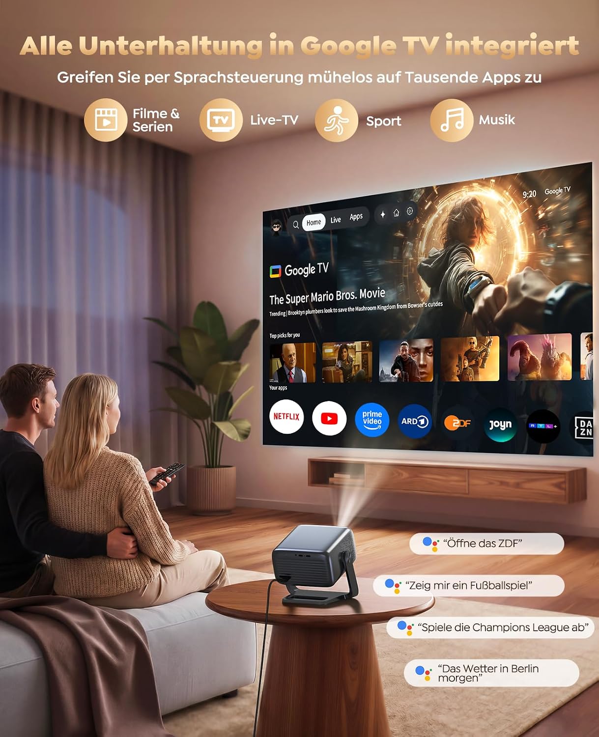 Detalle de Smart Beamer mit Google TV und 30W Lautsprechern – PUTRIMS P66 4KLED Beamer
