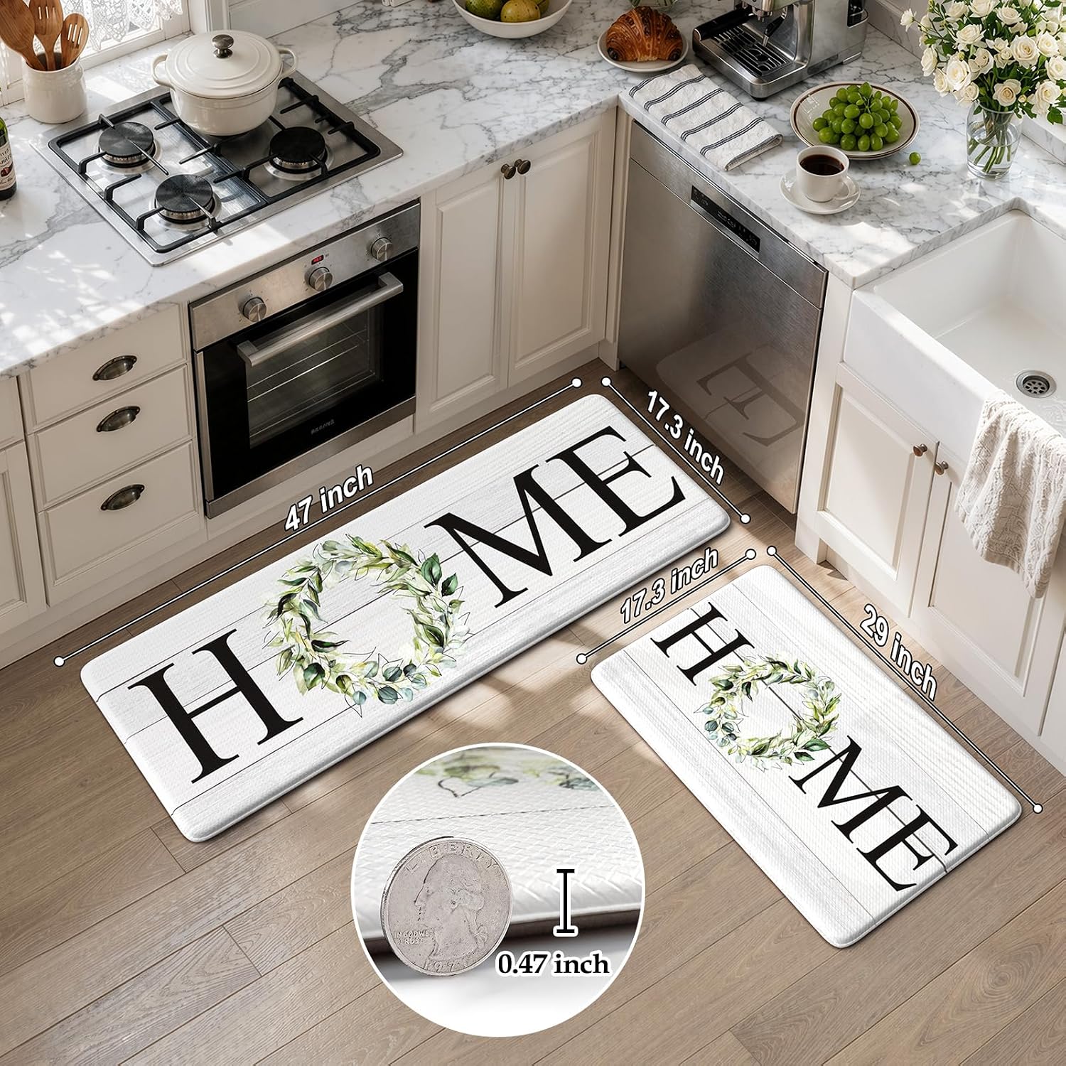 Detalle de KIMODE Farmhouse Kitchen Mat 2-Pack (Anti-Fatigue, Non-Skid, Waterproof)