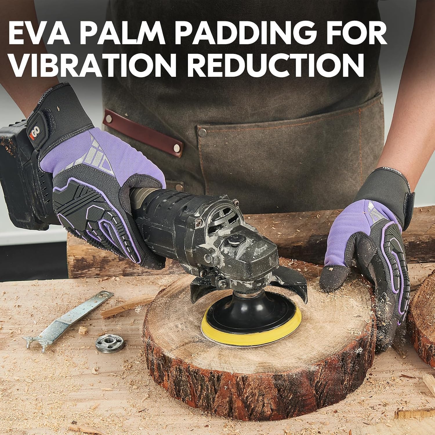 Thumbnail 4 de Vgo... Heavy Duty Work Gloves SL8849IP (Purple, S) – Synthetic Leather, Impact & Vibration Protection