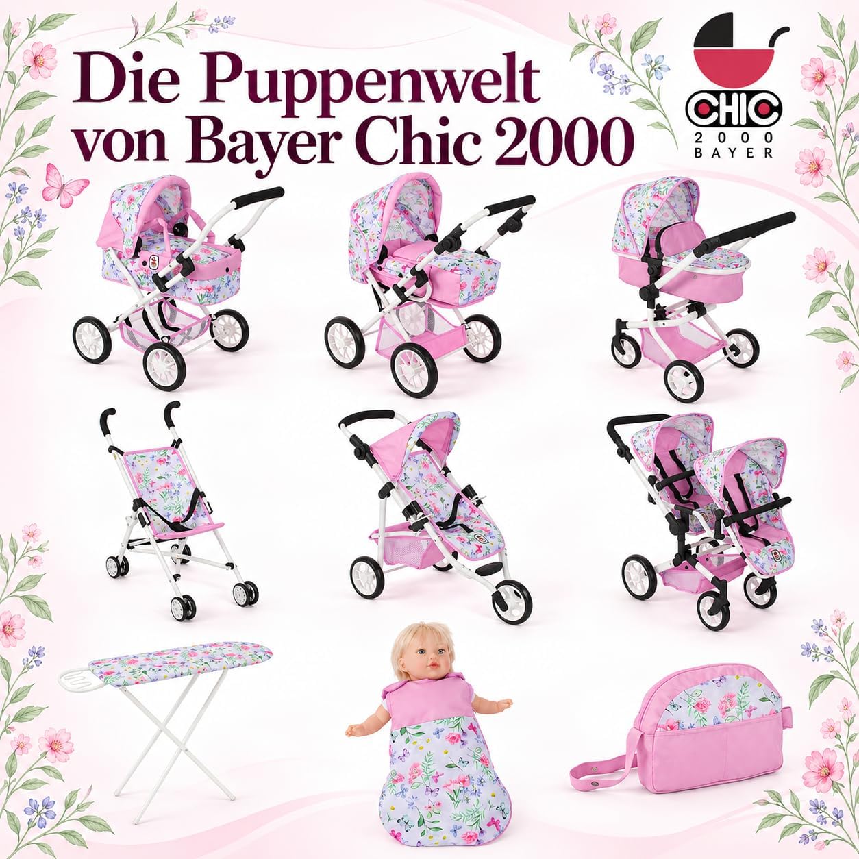 Thumbnail 6 de Bayer Chic 2000 853-53 – torba do przewijania lalek w kwiaty, różowa