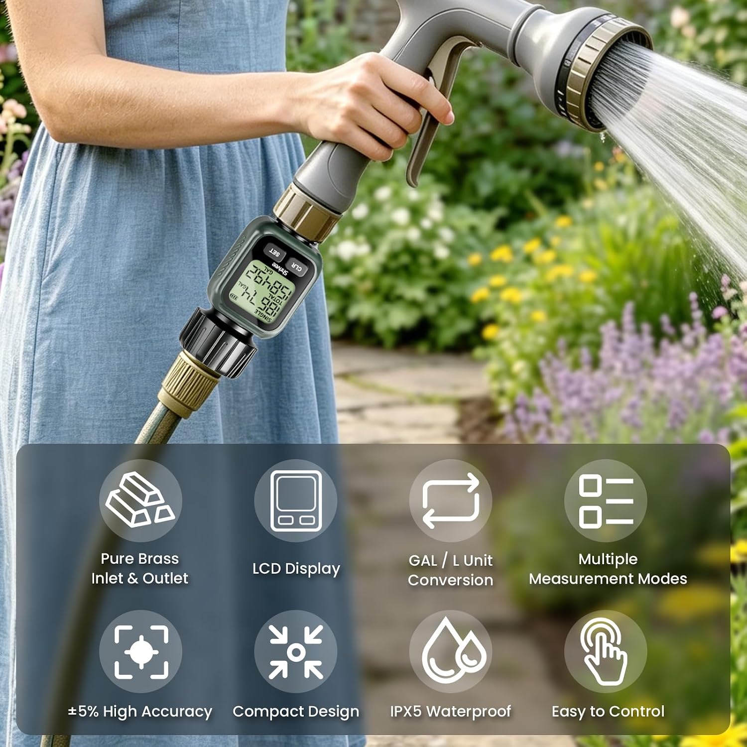 Detalle de Shrivee Misuratore di portata dell'acqua digitale: controllo preciso e pratico per giardino e piscina