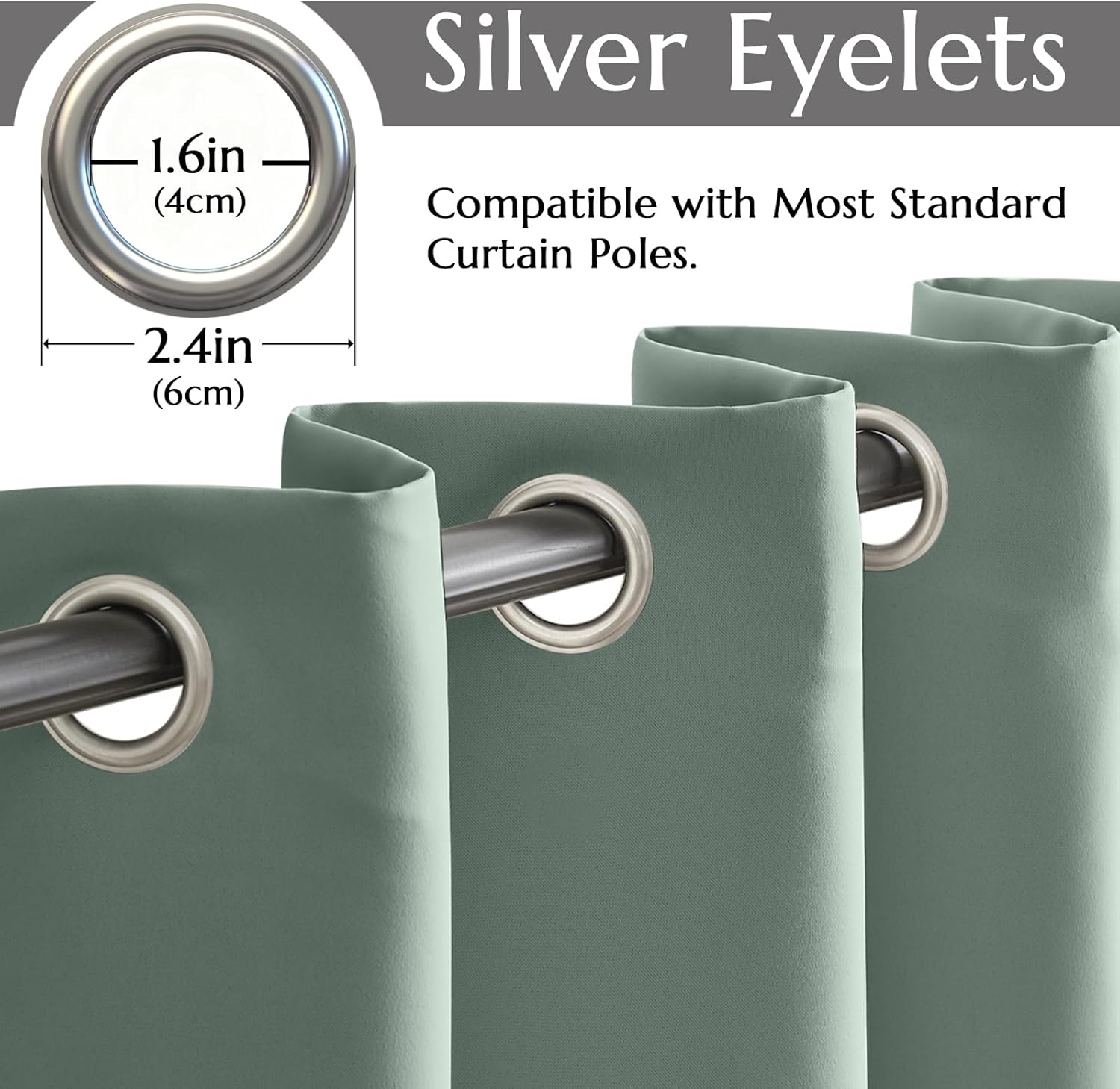 Detalle de TOPICK Blackout Curtains for Bedroom in Sage Green, 2 Panels (W 55" x L 69", Eyelet, Thermal, Room Darkening)