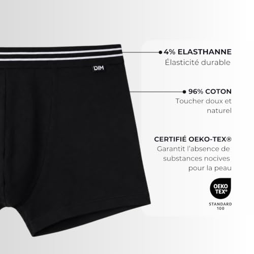 Detalle de Dim Boxer Ecodim Coton Stretch noir Homme x8 – confort et style intemporel