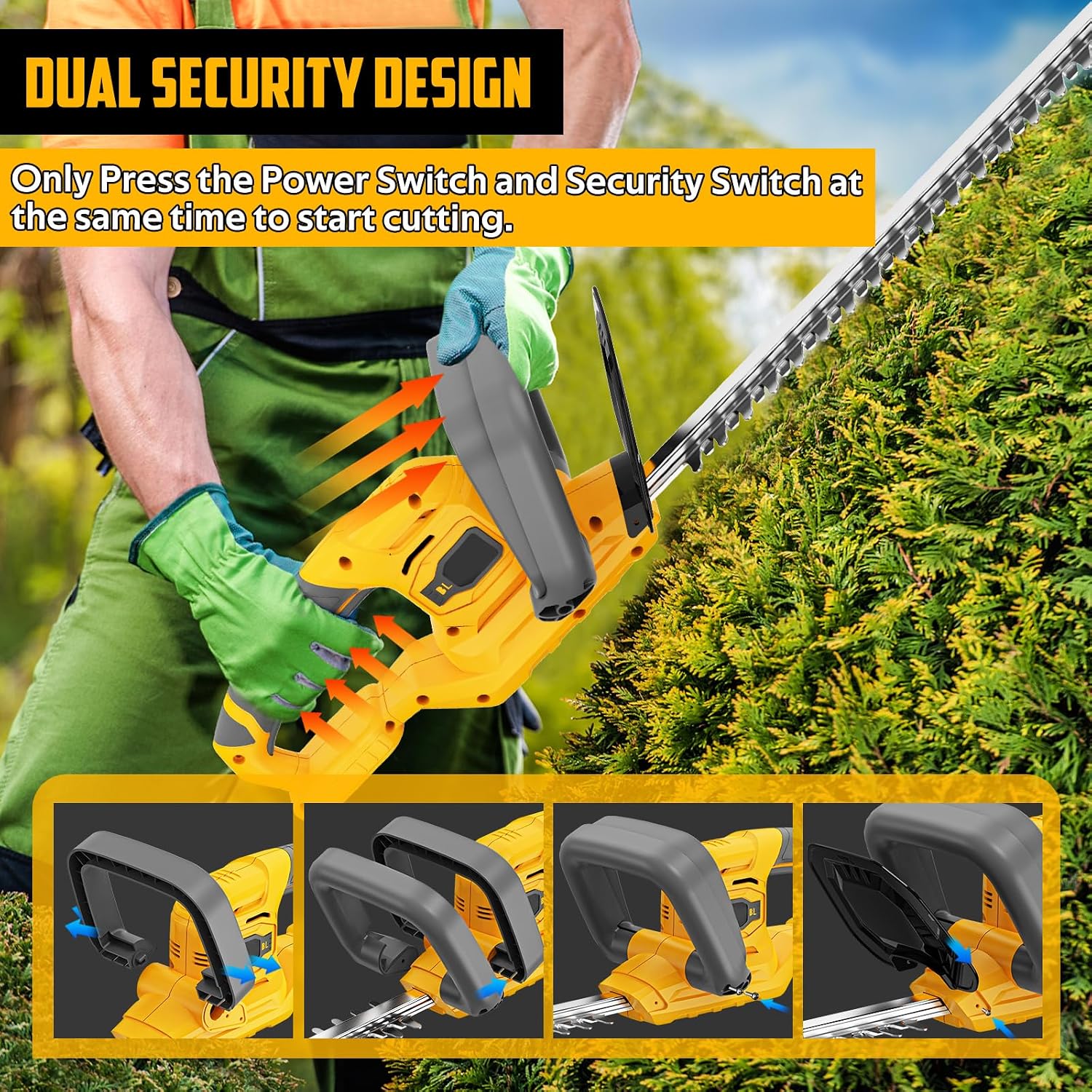 Detalle 2 de TAIRDA Cordless Hedge Trimmer, 22-inch Dual-Action Blade, Brushless Motor