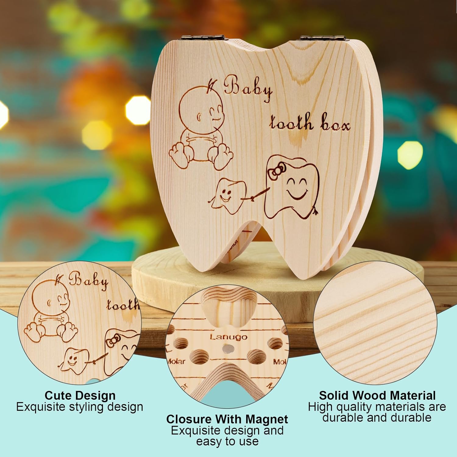 Thumbnail 4 de Aolso Wooden Tooth Keepsake Box – Baby Teeth Fairy Storage for Memory Keeping (Boy)