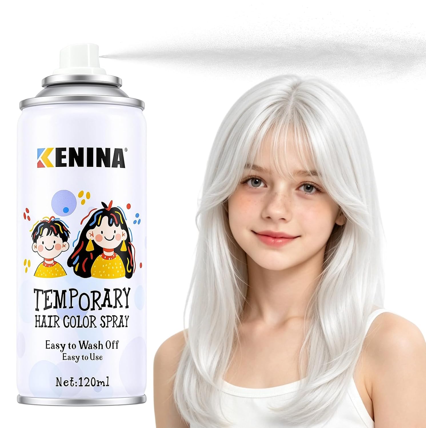 Detalle de KENINA White Hair Spray, Temporary Washable Color for Halloween and Cosplay
