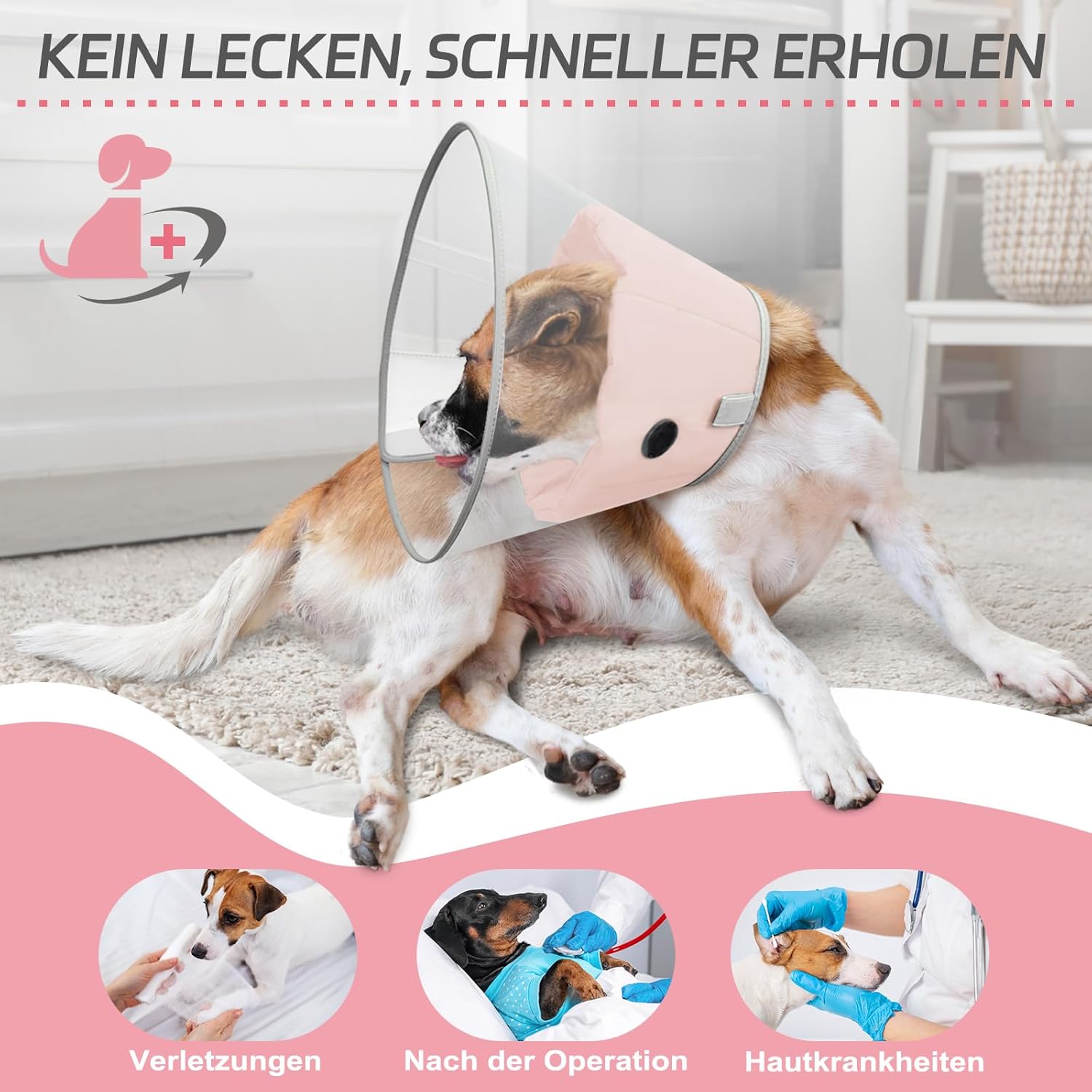 Thumbnail 5 de Supet Halskrause für Hunde (weiches Polster) – klare Elizabeth-Recovery-Kragene, Alternative für große, mittlere und kleine Hunde, Hellrosa (XL)