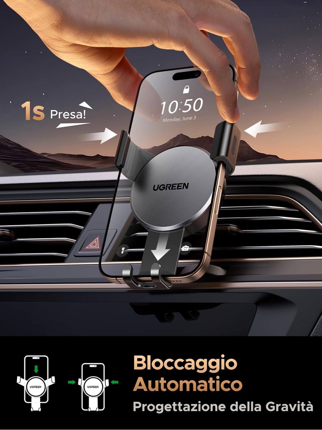 Detalle 2 de UGREEN Supporto Auto Gravità in alluminio per smartphone