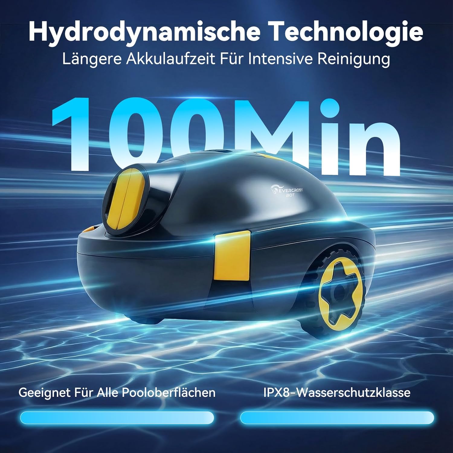 Thumbnail 2 de EVERCROSS BOT Y10 Poolroboter – Akku-Bodenreinigung, 100 Min Laufzeit, IPX8, bis 120 m²