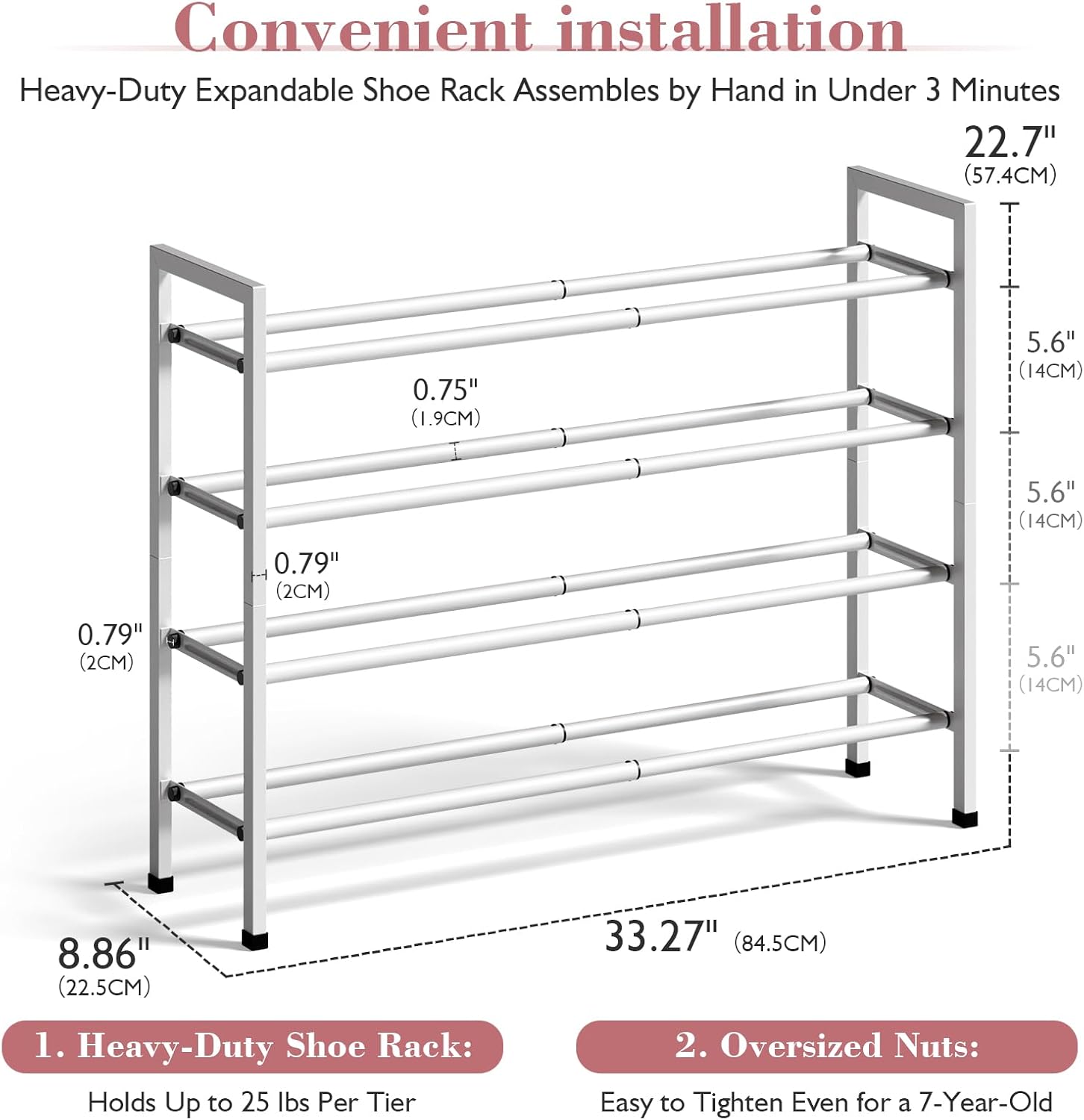 Thumbnail 2 de Bumusty 4‑Tier Expandable Shoe Rack for Closet (18–33 inches)